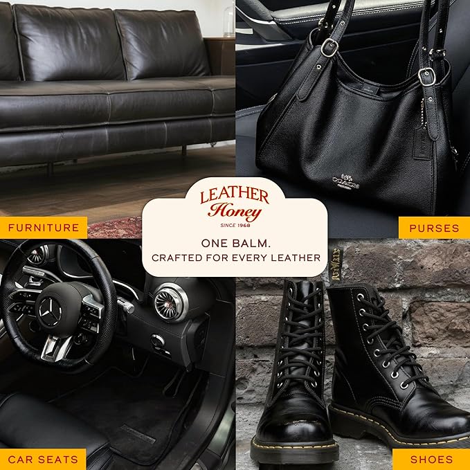 Leather Honey Black Recoloring Balm: Color Restorer and Scratch/Scuff Remover