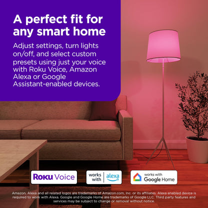Roku Smart Light Bulbs (White, 4-Pack) - Dimmable A19 Lightbulbs with Adjustable Brightness & Temperature - WiFi Smart Bulbs Works Voice, Alexa & Google Assistant, No Hub Required