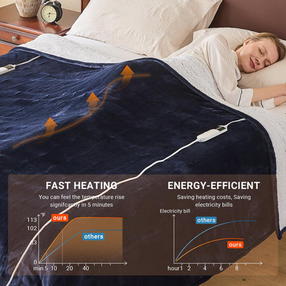 Electric Heated Blanket Queen Size 84''x90'' Soft Flannel & Sherpa Electric Blanket with 10 Heating Levels, Automatically Shut Down After 8h with Overheat Protection Machine Washable