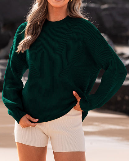 BTFBM Womens Casual Long Sleeve Sweaters Crew Neck Oversized Ribbed Knit Pullover Sweater 2025 Fall Winter Jumper Tops