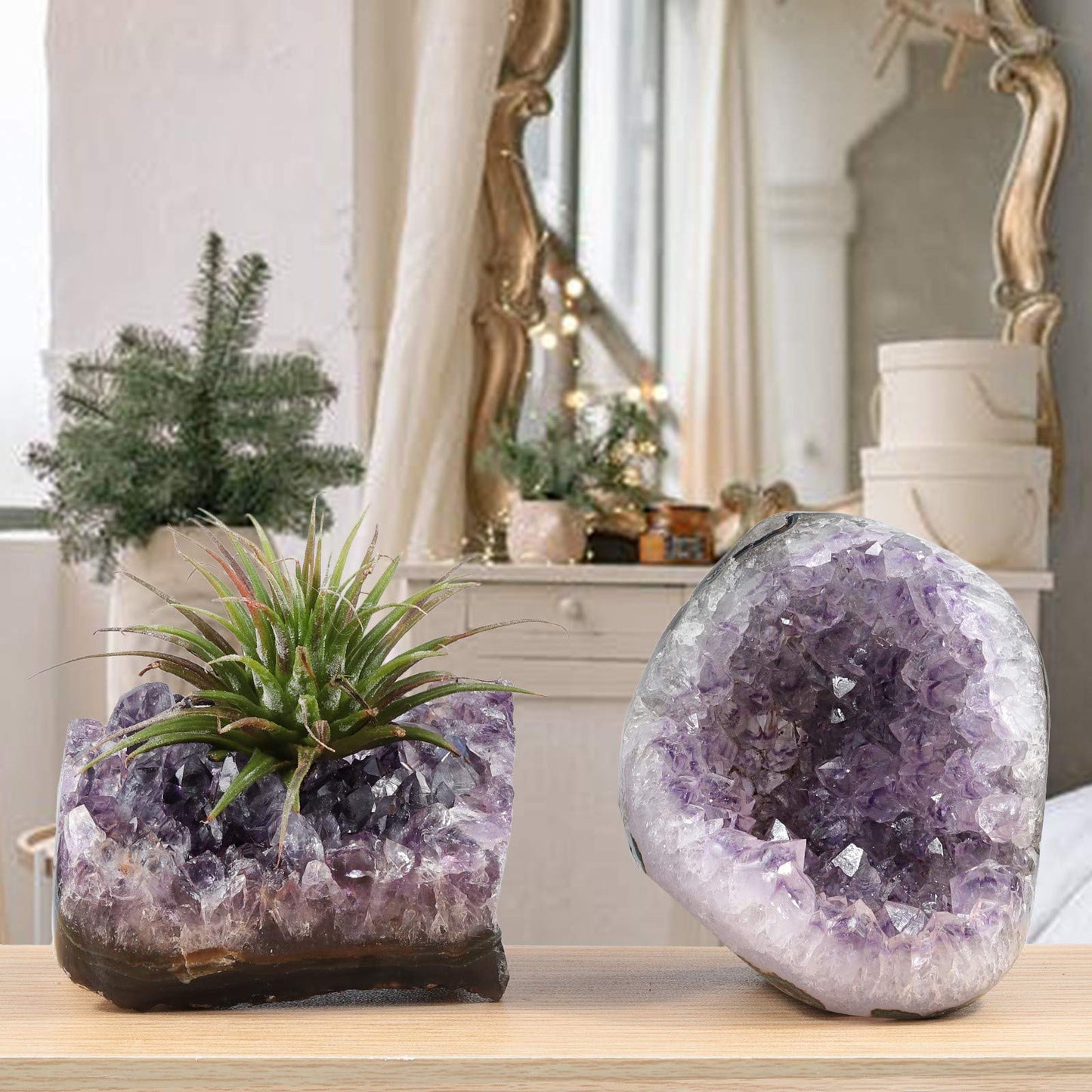Amogeeli Natural Amethyst Crystal Geode Cluster Specimen for Home Decor, Mineral Raw Stone for Collection