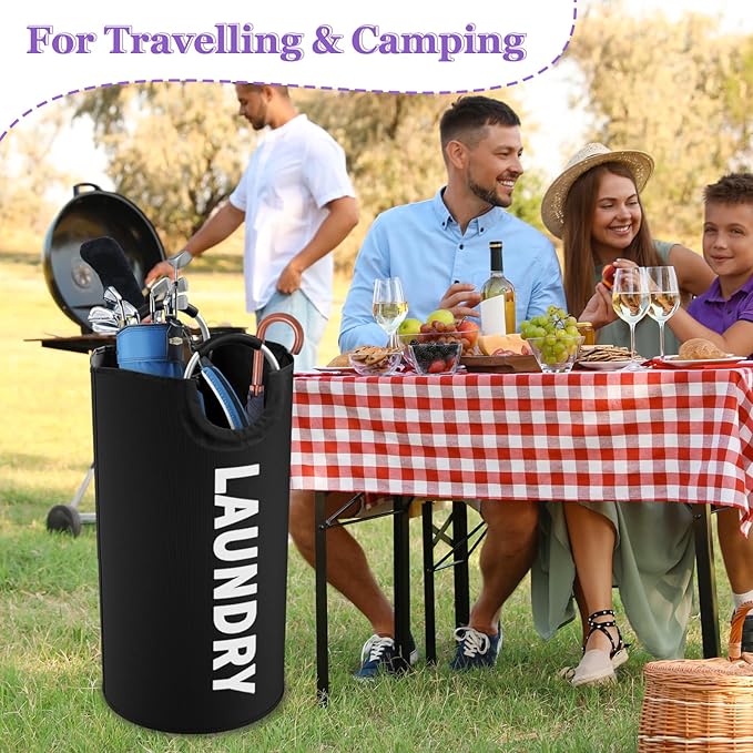95L Large Laundry Hamper for Adult, Foldable Black Laundry Basket