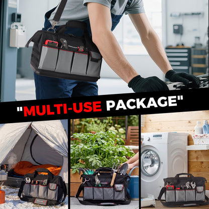 IRONLAND 16.5 Inch Hard & Sturdy Bottom Tool Bag Organizer for Men, Waterproof Heavy Duty Tool Bag with Handle & Large Zipper, Ideal for Mechanics Electrician Handyman Hvac, Great Gift for Dad