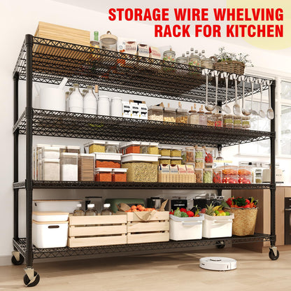 IDEALHOUSE Storage Shelves with Wheels, 74" H x 59" W x 24" D 4 Tier Adjustable Wire Shelving Unit, 2640 Lbs Capacity Heavy Duty Metal Storage Rack for Garage, Pantry, Kitchen, Warehouse