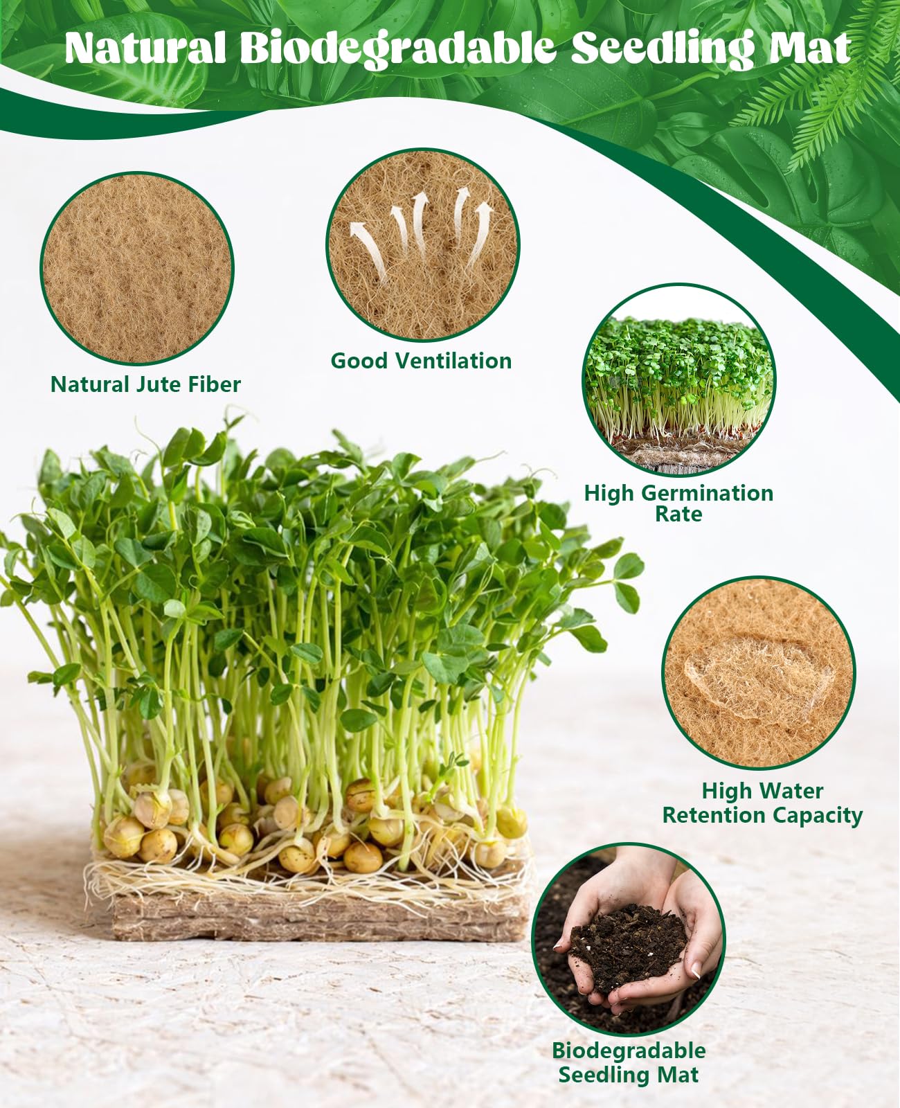 10" X 197" Microgreens Growing Mat, Jute Fiber Grow Mats Seed Sprouting Mat, Microgreens Grow Kit Hydroponic Pads for Wheatgrass, Sprouts, Hydroponics Seed Starter Trays (10" X 197")