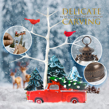 Extra Large Christmas Snow Globes Christmas Lantern, 13.8" Cardinal Musical Snow Globe 8 Songs 6H Timer Music Box Dual Power Snowglobes for Kids Adults Red Truck Lighted Christmas Decor Indoor Gifts