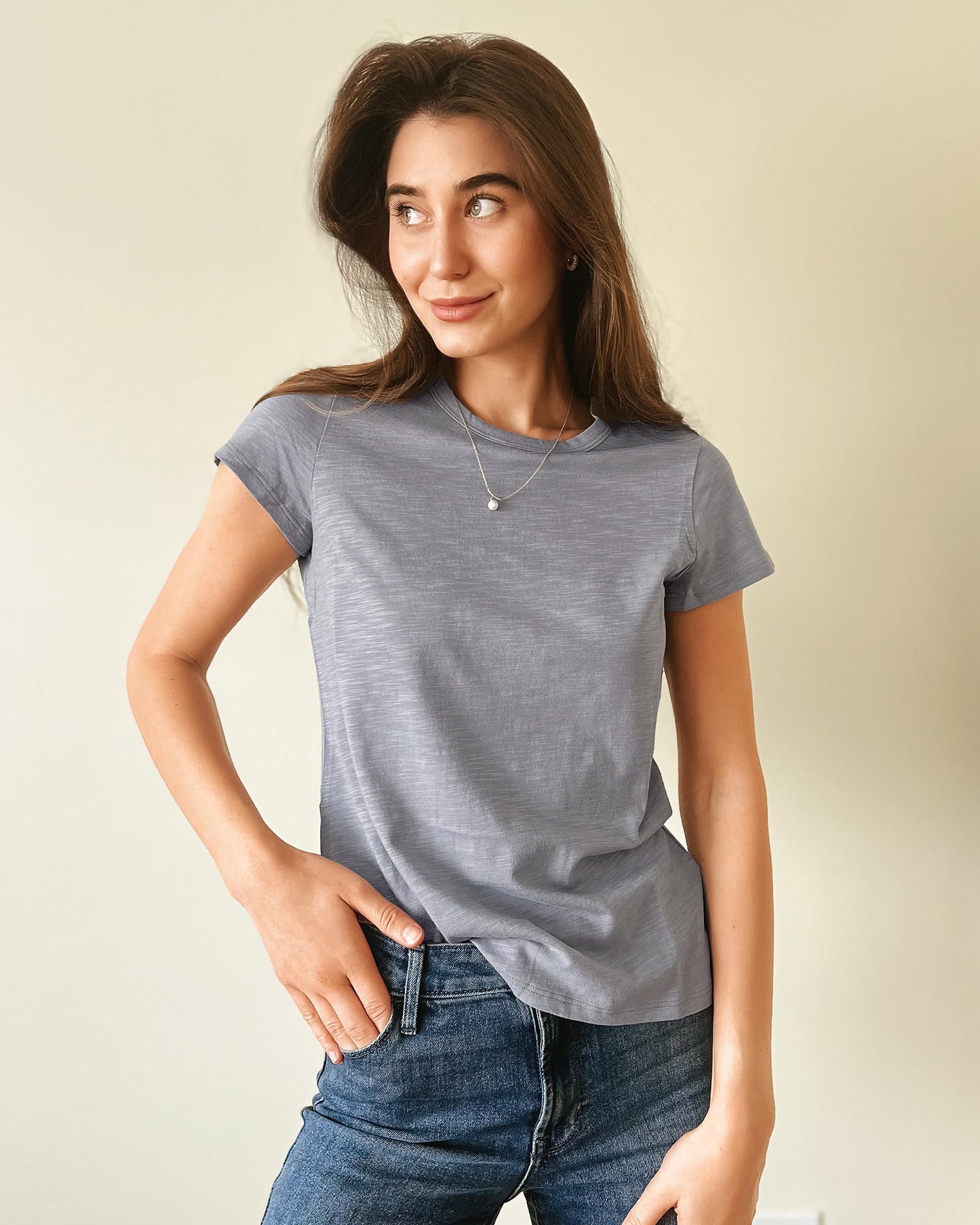 Stelle Womens Modal Soft Crewneck Short Sleeve T Shirts Summer Casual Basic Tops Tees Grey