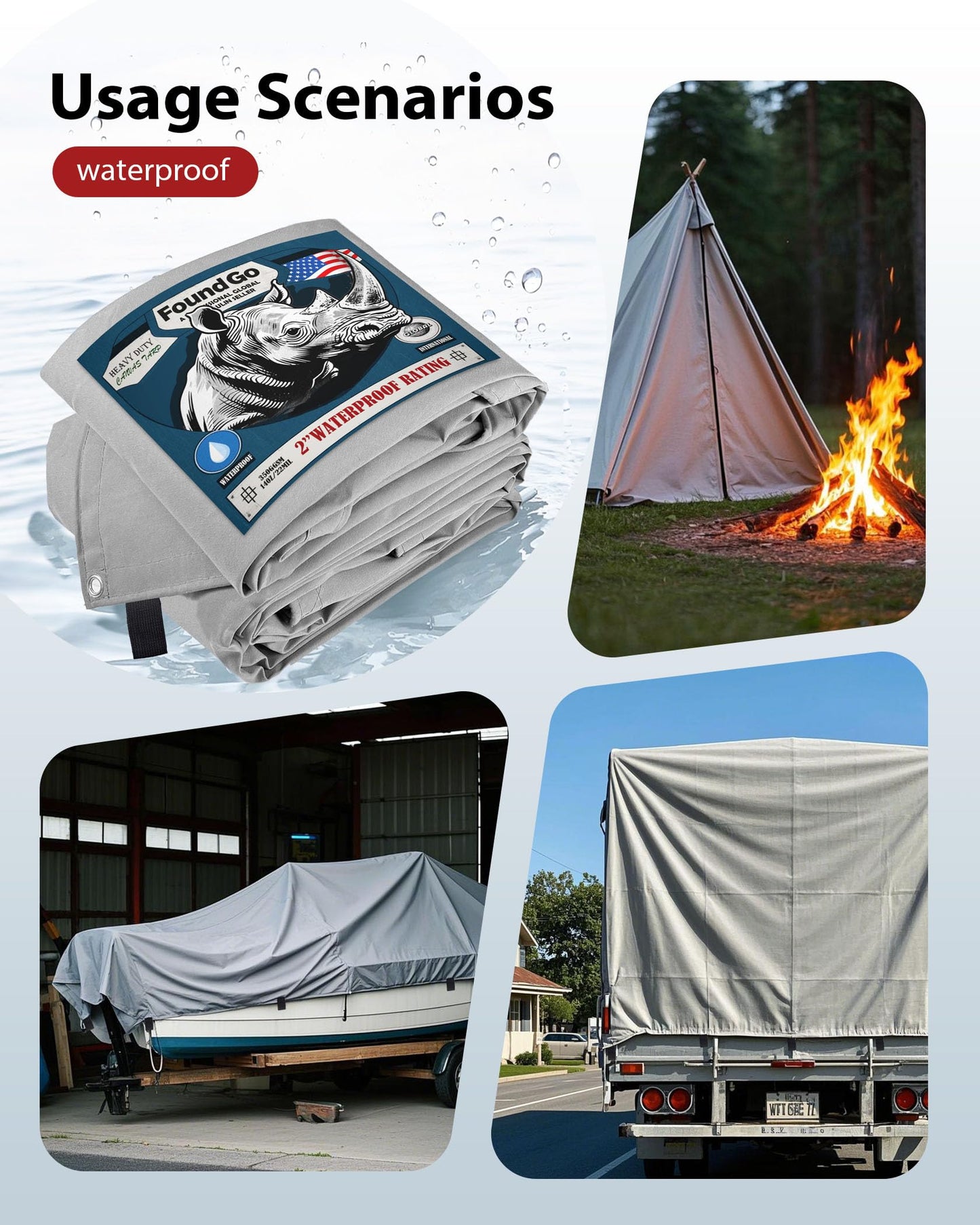 FoundGo Canvas Tarp 10x24ft Heavy Duty Waterproof Tarps with Grommets, UV Resistant, 22 Mil Tarpaulin,14 oz Durable Cloth Covers for Car, Roof, Boat, Camp, Canopy, Woodpile with Loops & Ropes-Grey
