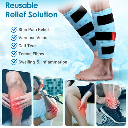 Comfytemp Calf Shin Splint Ice Packs for Injury Reusable, Elbow Gel Pad Wrap, Hot Cold Compression Freeze Sleeve for Swelling, Tendonitis, Knee, Leg, After Surgery, 2 Packs, S - M