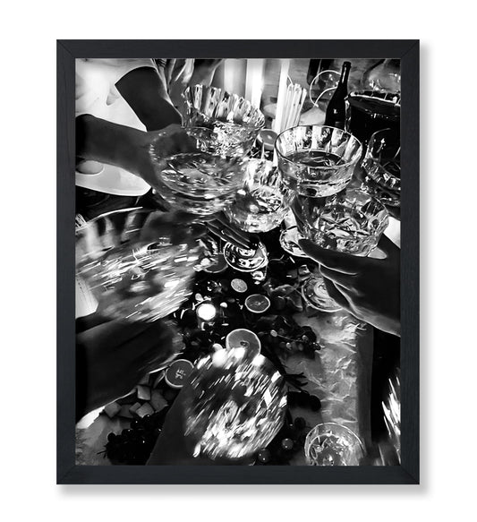 Poster Master Cocktail Party Poster - Cheers Print - Alcohol Art - Bar Cart Print - Black and White Design - Photography Illustration - Kitchen or Restaurant Wall Decor - 8x10 UNFRAMED Wall Decor