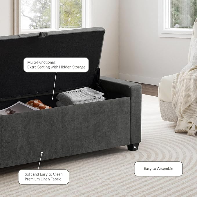 GRAINELL Storage Ottoman Bench, Upholstered Tufted Bedroom Bench