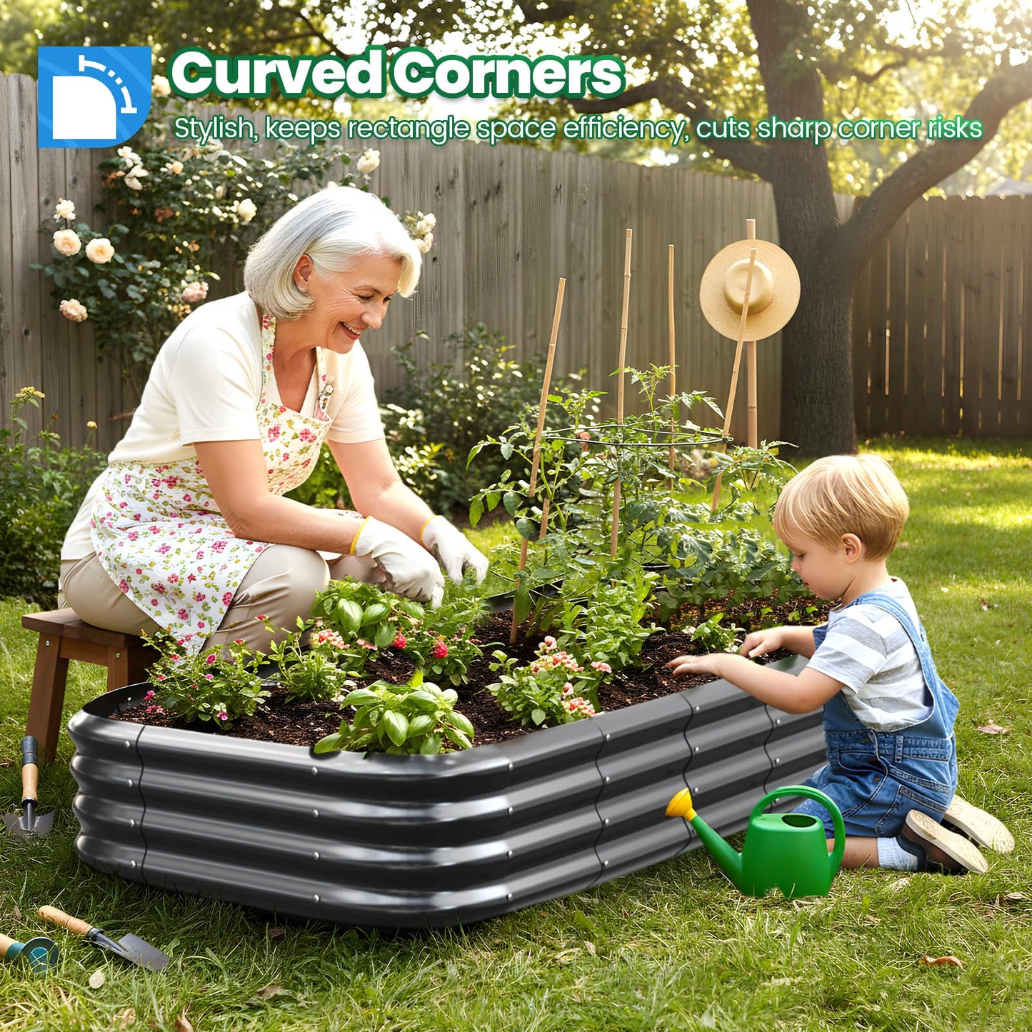 Quictent Galvanized Raised Garden Bed Kit, 6x3x1 ft Oval Metal Planter Box for Vegetables, Dark Grey