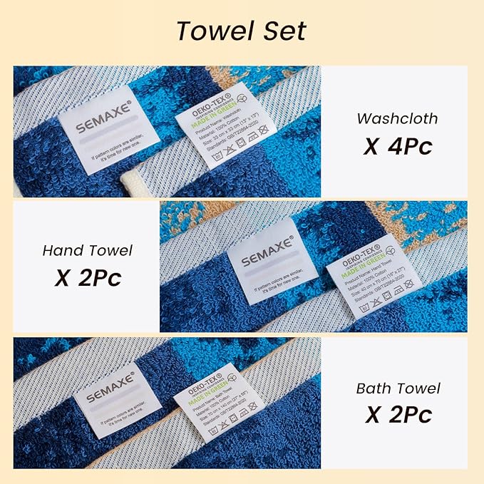 SEMAXE 18-Pack Bath Towel Set Include 6 Bath Towels, 6 Hand Towels, 6 Wash