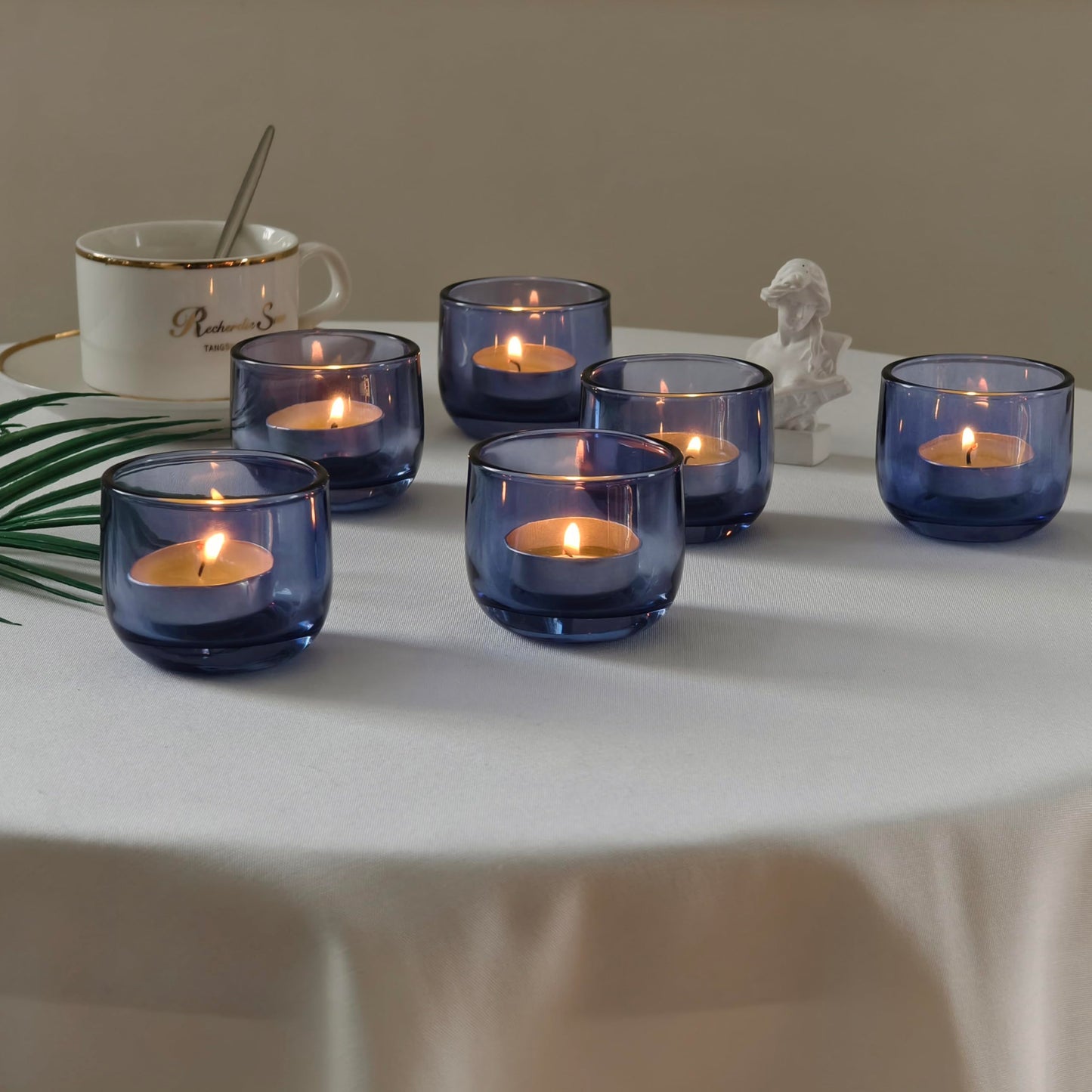 Gurfuy Glass Tealight Candle Holders 6 Set - Votive Candle Holder for Festival Wedding Propose Parties Holiday Table Centerpiece Shelf Decoration Fall Home Decor Blue
