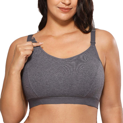 Gratlin Women's Nursing Bras Maternity Plus Size Breastfeeding Cotton Sleep Nursing Sports Bra Charcoal Heather 5XL
