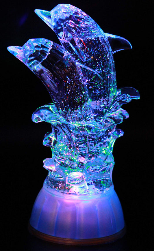 Dalax- Pair of Dolphin, LED Lighted Sparkling Multi-Color Changing Home Decorative Bedroom Décor Birthday Gift, Good Luck Marine Life Snow Globe Figurines Statue Decoration Gifts Ornaments Collection