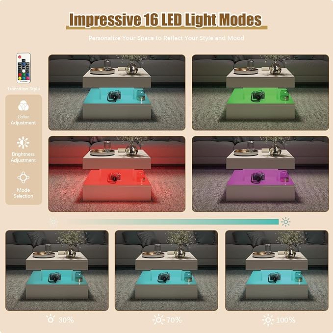 HedoAjim Small White Led Coffee Table