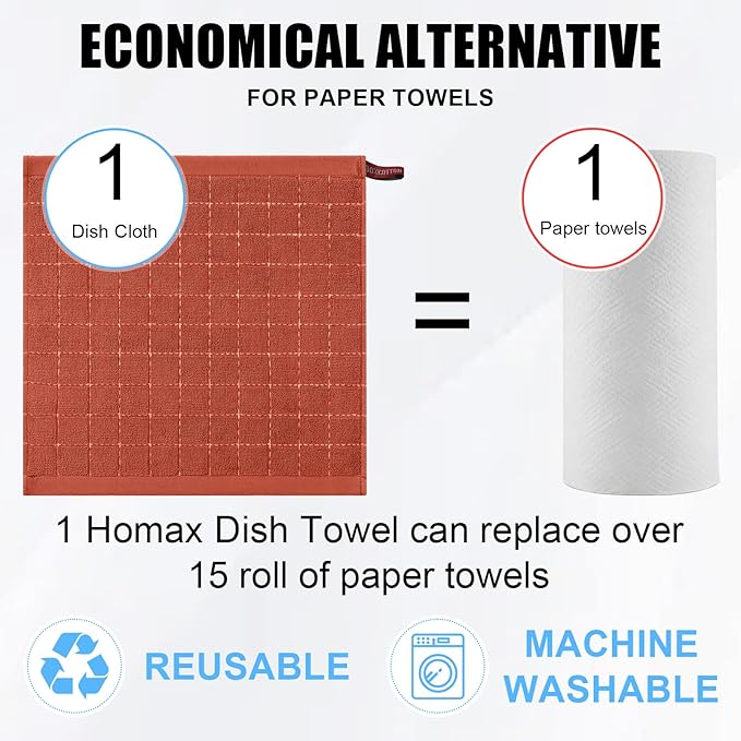 Homaxy 100% Cotton Terry Kitchen Dish Cloths, Ultra Soft and Absorbent Dish