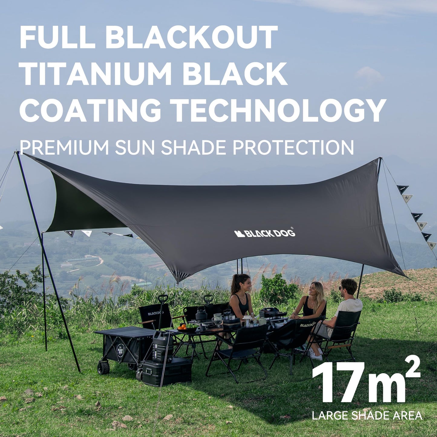BlackDog Tent Tarp Hexagonal Arc-Shaped Canopy Star Curtain Crescent Moon