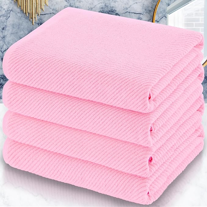 VOOVA & MOVAS Pink Bath Towels Set of 4, Large 30" x 56"
