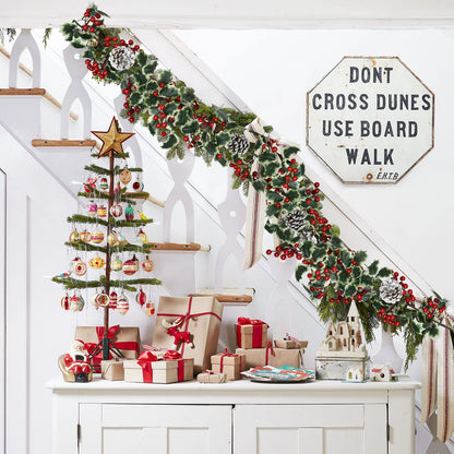 DearHouse 6FT Red Berry Christmas Garland with Pine Cone, Artificail Garland Indoor Outdoor Garden Gate Home Decoration for Winter Holiday New Year Decor