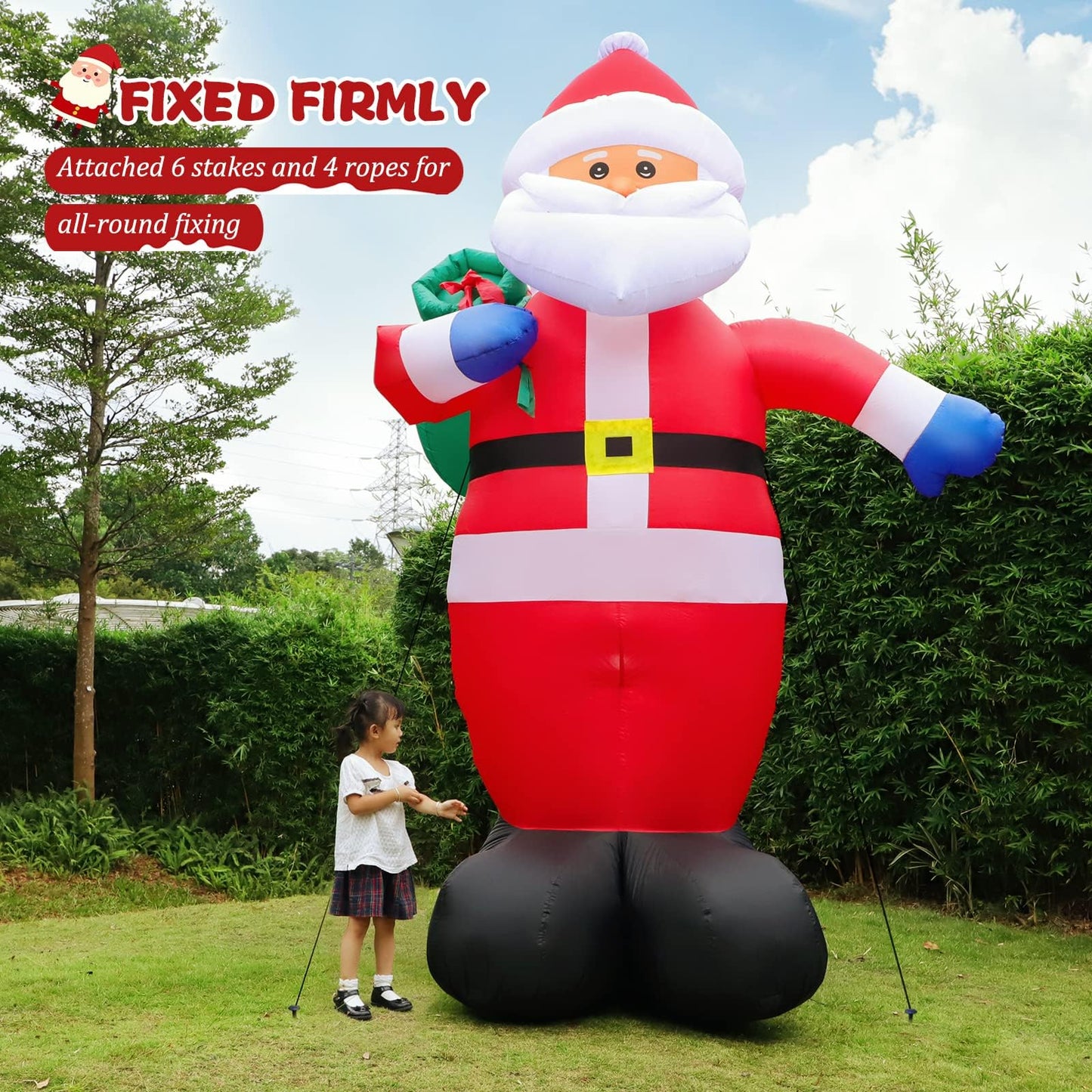 12 Feet Giant Christmas Inflatables Santa Claus Outdoor Decorations, Blow Up Huge Santa Claus with Gift Bag, Built-in Bright LED Lights, Xmas Santa Outside Decor for Holiday Party Yard Garden Lawn