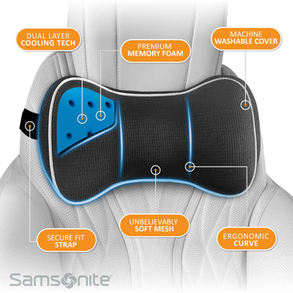 Samsonite Neck Pillow for Car – Ergonomic Memory Foam Headrest Cushion – Car Seat Support for Driving Comfort – Compact Neck Rest – Travel Pillow for Long Road Trip, Black
