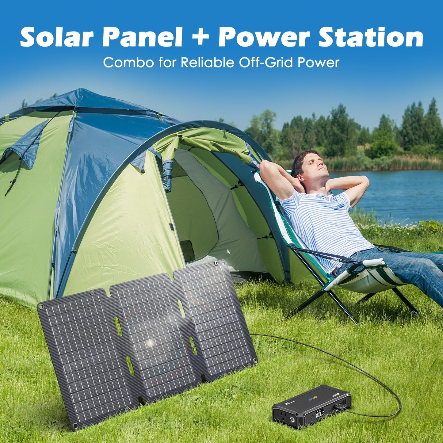 JIYHF Portable Power Station with 30W Foldable Solar Panel - 99.9Wh Backup Battery, 100W AC & 65W USB-C PD Fast Charging Ideal for Outdoor Work, Compatible with iPhone16 Series, iPad, MacBook, Laptop