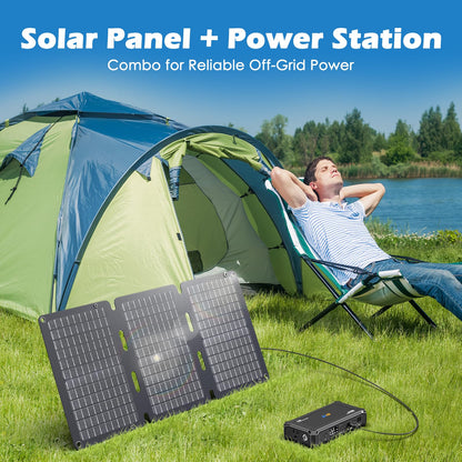 JIYHF Portable Power Station with 30W Foldable Solar Panel - 99.9Wh Backup Battery, 100W AC & 65W USB-C PD Fast Charging Ideal for Outdoor Work, Compatible with iPhone16 Series, iPad, MacBook, Laptop