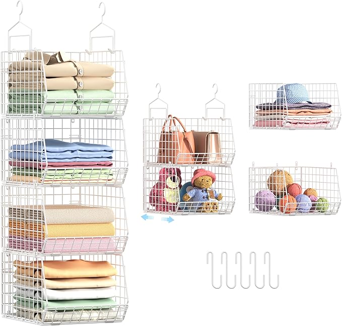 4" Extra Deeper Foldable Hanging Closet Organizer, Small Wire Cabinet Shelves