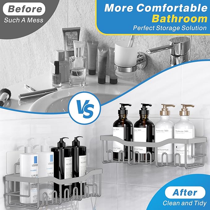 EUDELE 5-Pack Rustproof Stainless Steel Shower Caddy – No Drill Adhesive
