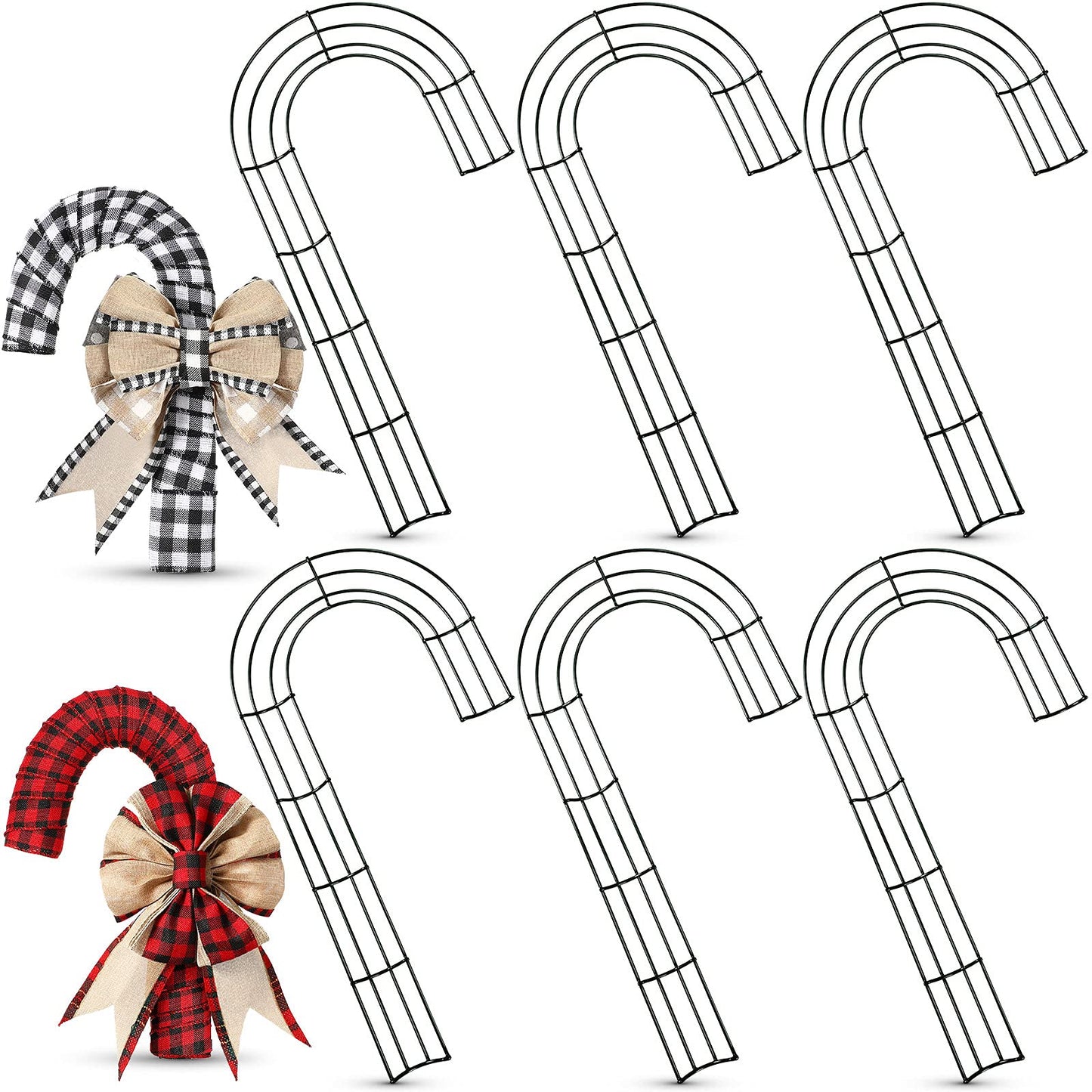 6 Pieces Christmas Candy Cane Shaped Wire Wreath Frame Holiday Metal Wire Flower Wreath J Letter Rings for DIY Christmas New Year Valentines Party Decoration (16 Inches)