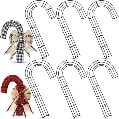 6 Pieces Christmas Candy Cane Shaped Wire Wreath Frame Holiday Metal Wire Flower Wreath J Letter Rings for DIY Christmas New Year Valentines Party Decoration (12 Inches)
