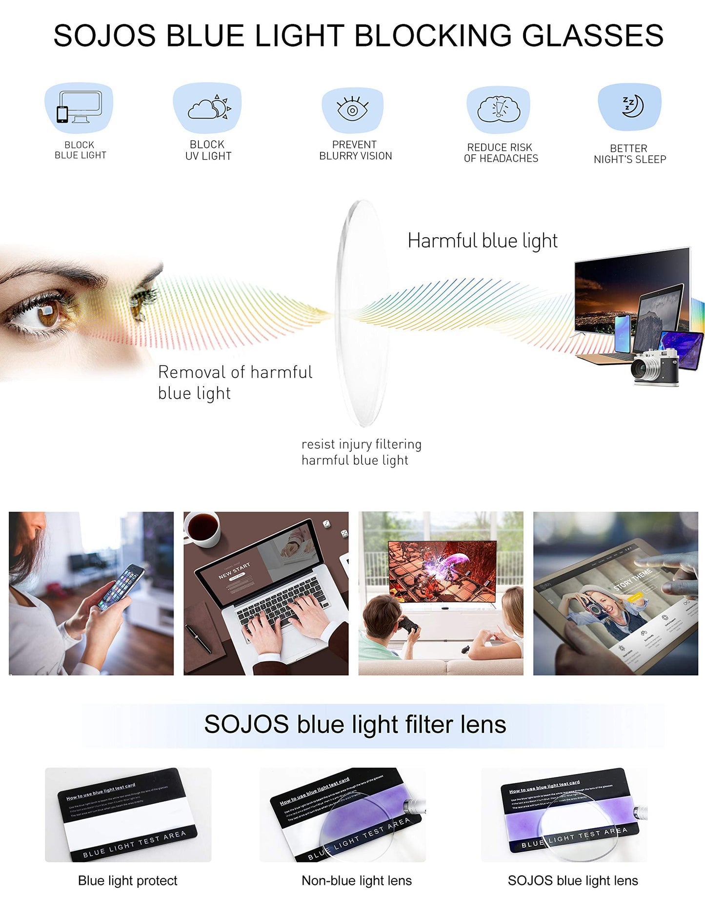 SOJOS Oversized Aviator Blue Light Blocking Glasses for Women Men, Metal Frame Clear Lens Eyeglasses SJ5098, Gold Frame/Anti-Blue Light Lens