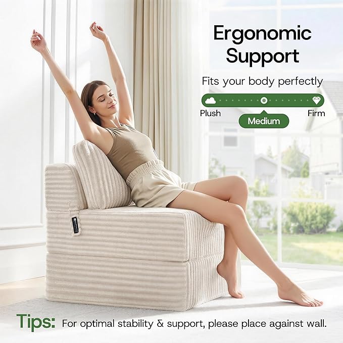 Convertible 4-in-1 Folding Sofa Bed Pocket Coils+Foam Fill Medium Support