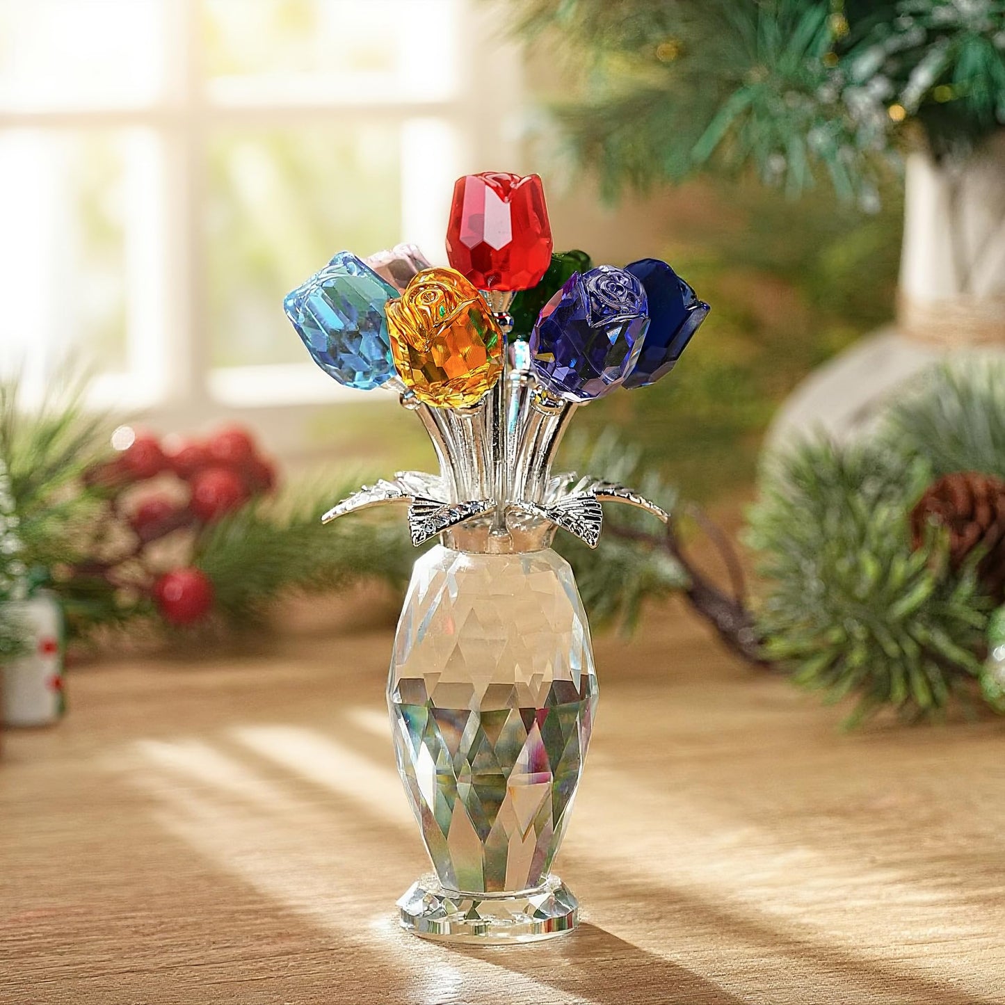 H&D HYALINE & DORA Colorful Crystal Rose Figurine - Rose Flower Gifts for Women - Wedding Party Collectible Figurines - Gift Box Included