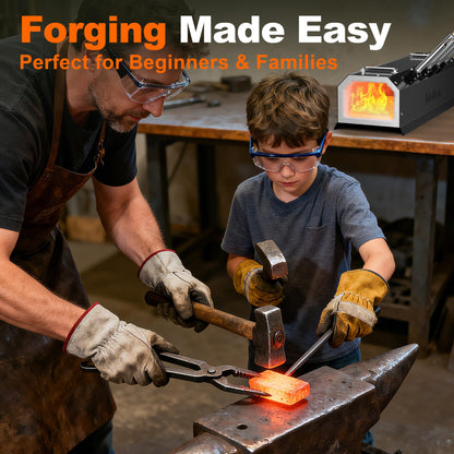 MMasters 4 Burner Propane Forge 2600°F Gas Forge for Blacksmithing, Knife Making, and Metalworking – Heavy-Duty Set with Forging Equipment and Metalworking Tools