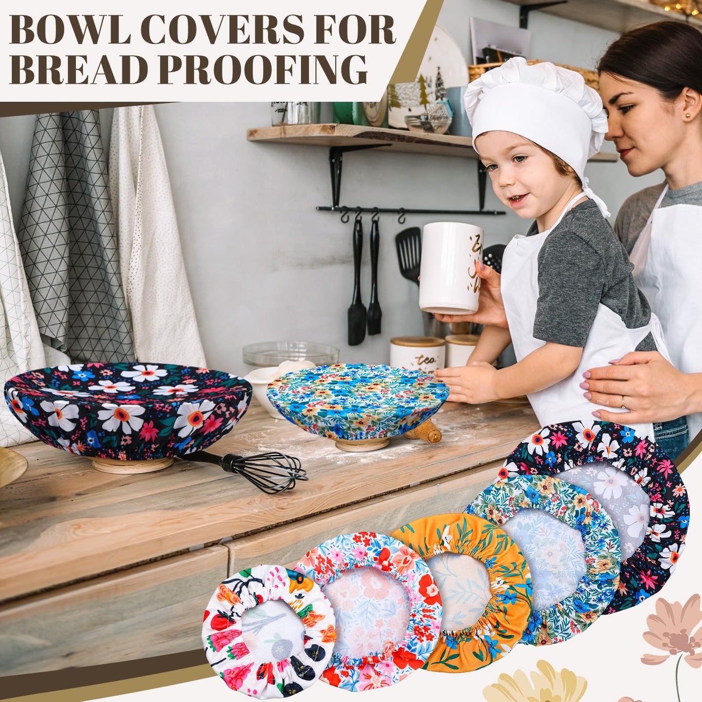 10 Pack Cloth Bowl Covers for Bread Rising - 5 Size Stretch Elastic Food Storage Container Lids - Reusable Fabric Covers for Food, Fruits, Leftovers (Flower)