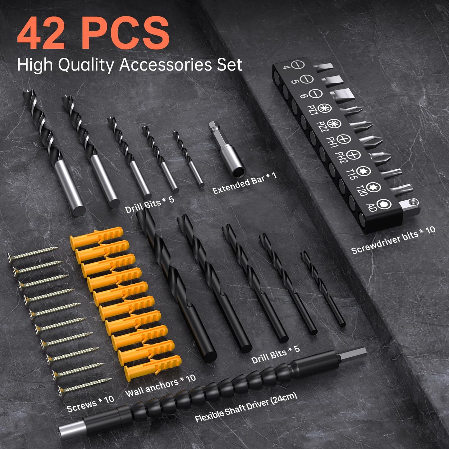 Cordless Drill, 12V Electric Screwdrivers Cordless, Rechargeable Power Mini Combi Drill and Screwdriver Set, 3/8" Keyless Chuck, 42Pcs Accessories, 2000mAh Battery Small Hand Drills Driver DIY Tools