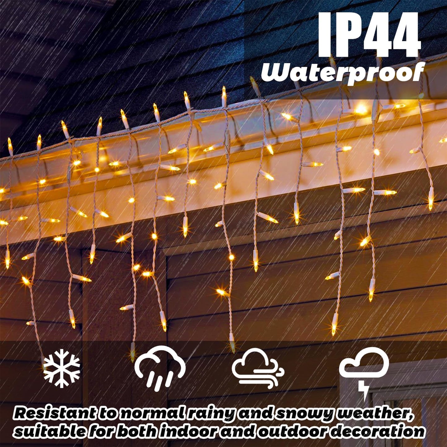 8.5 ft 150 Icicle Lights Christmas String Lights Warmwhite Christmas Decorations Plug in Waterproof Outdoor Indoor Decor for Xmas, Thanksgiving Day, Party, Patio, Courtyard, Window, Fence Decor