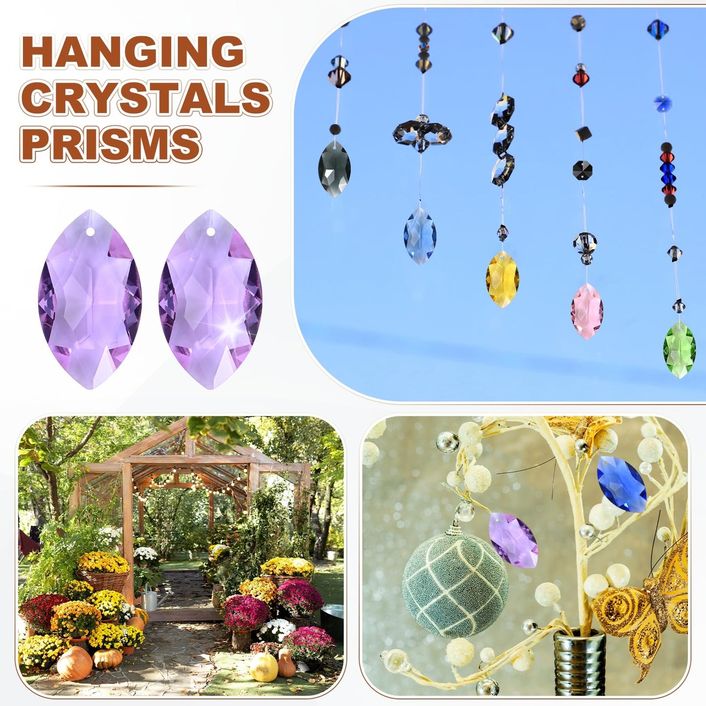 M METERXITY 8-Pack Crystal Horse Eye Prisms, 38mm/1.5 Inch Chandelier Pendant Maker Hanging Crystals Chandelier Prisms for Home/Windows/Garden/DIY Decoration[Purple]