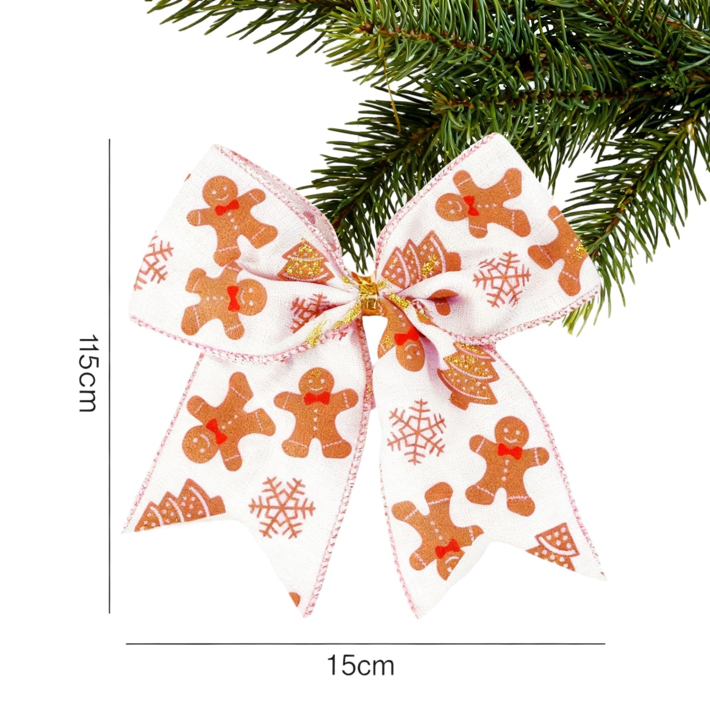Meseey 12 Pcs Gingerbread Man Bow Ornaments 6 Inch Large Brown and White Christmas Tree Bows for Xmas Garland Wrapping Holiday Party Decor