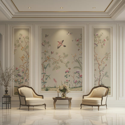 ARVOTONE Self-Adhesive Peel and Stick Wall Mural | Floral & Bird Design with Tropical Green Background | Removable Canvas Wallpaper for Living Room, Bedroom, Office (B, W114'' x H83'')
