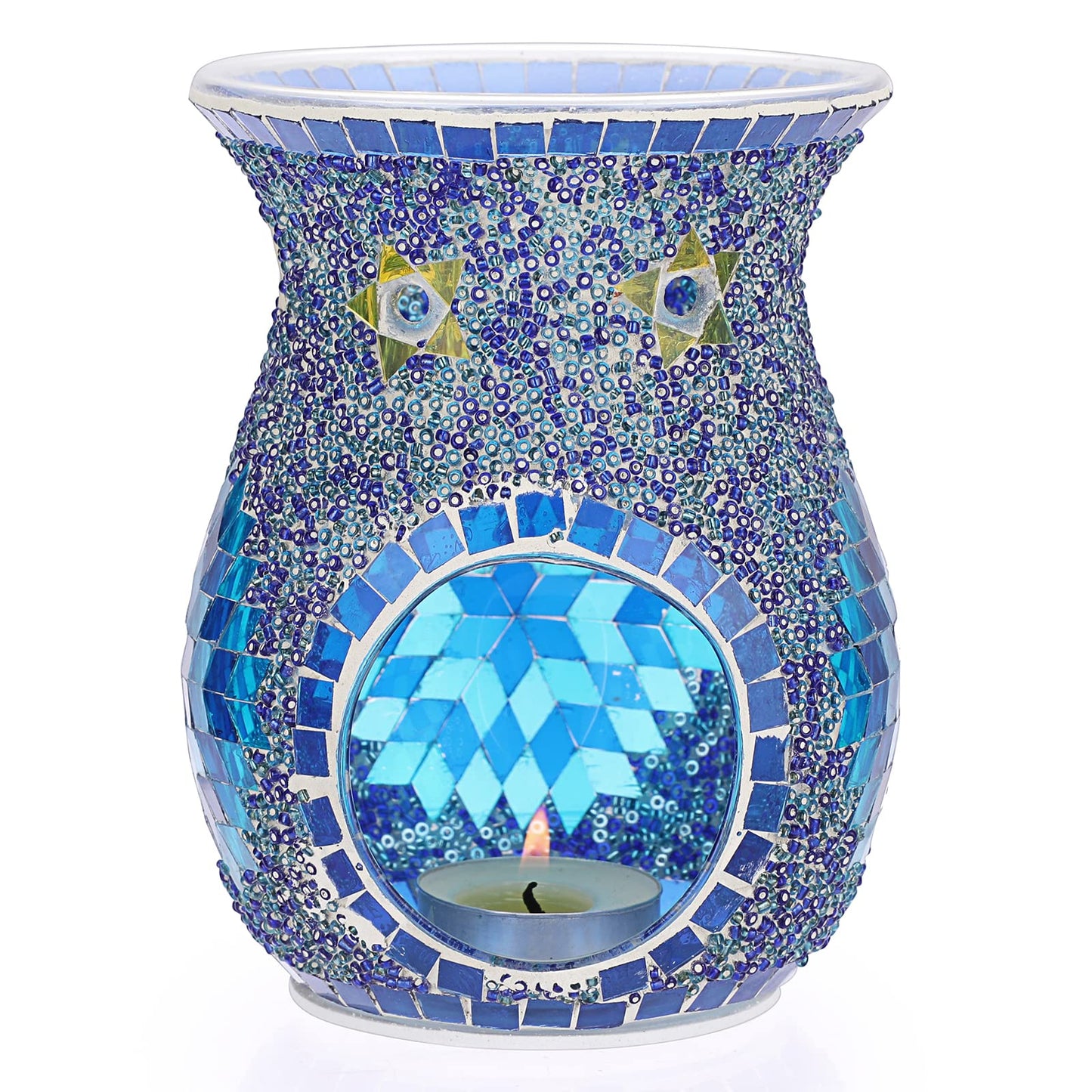 JUXYES Charming Mosaic Essential Oil Burner, Tea Light Wax Melt Warmer for Scented Wax, Decorative Fragrance Oil Warmer Tealight Candle Holder, Incense Aroma Diffuser for Home Table Decoration