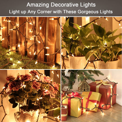 ODEETRONIC Clear Christmas Lights String, 21.63ft 100 Count Incandescent Brown Wire String Lights, UL Certified Outdoor Christmas Light, Connectable Indoor Tree Lights for Wedding Party, Warm White
