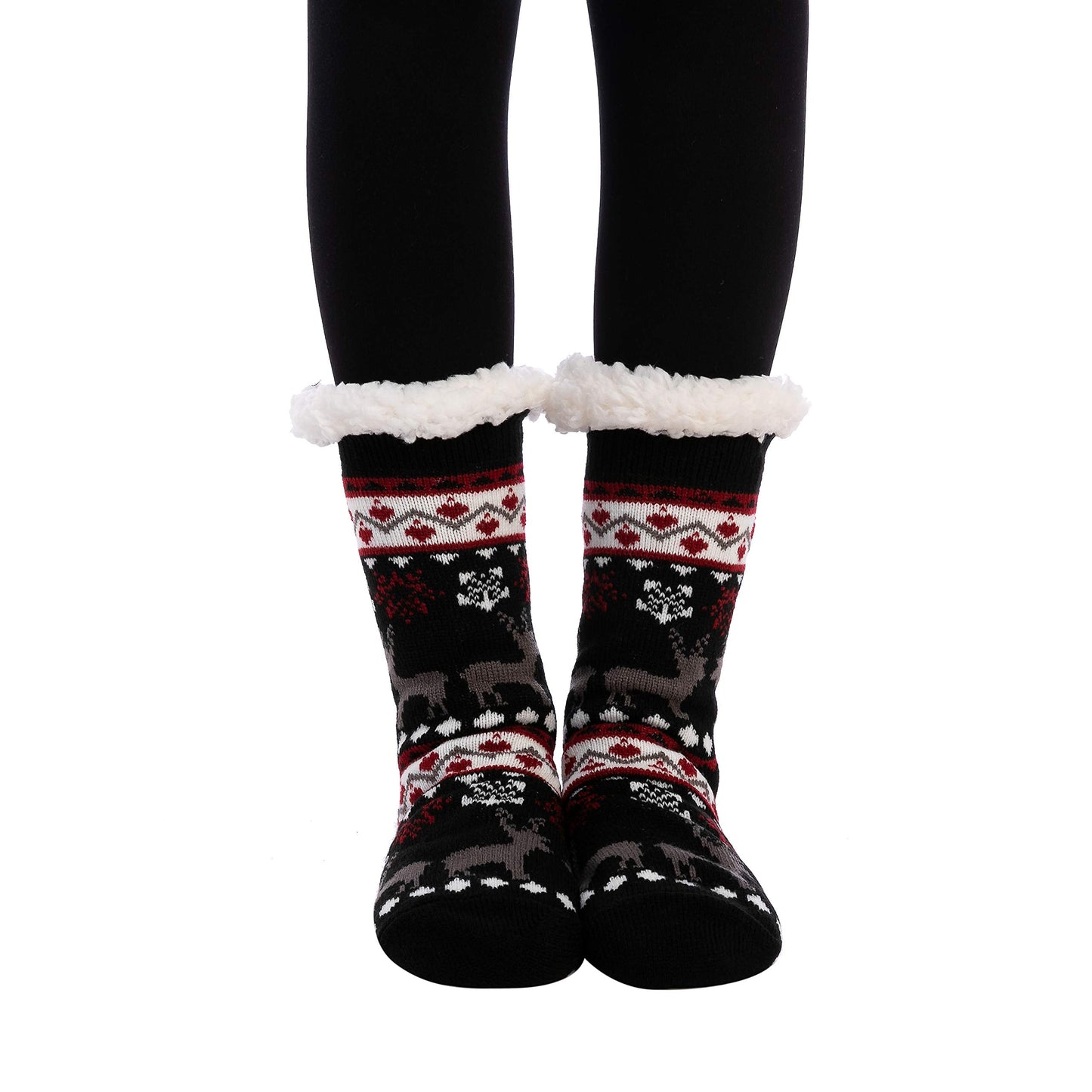 JOYIN 4 PCS Christmas Fuzzy Socks for Men, Soft Crew Socks Deer Patterns for Winter Christmas, Holiday or Birthday Gift
