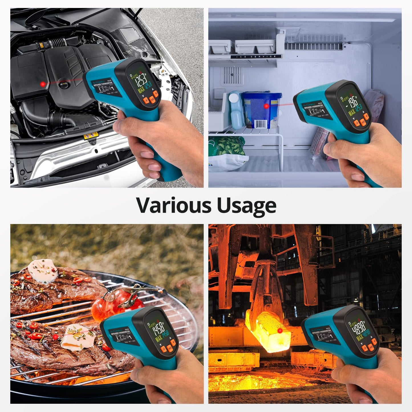 Tilswall Infrared Thermometer Non-Contact Digital Laser Temperature Gun, -50℃~600℃ (-58℉~1112℉) with Adjustable Emissivity, High/Low Temperature Alarm, for Cooking/Pizza Oven/BBQ, Not for Human