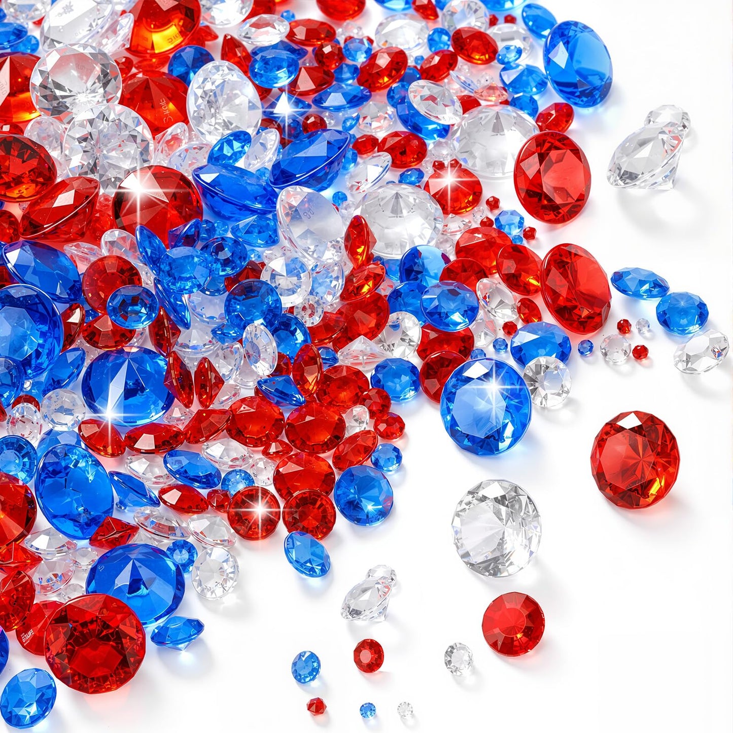 Hicarer 800 Pieces Red Clear Blue Diamond Decorations Patriotic Acrylic Diamond Table Scatter Crystals for 4th of July Independence Day 250th Anniversary USA Birthday DIY Crafts Home Party Decorations