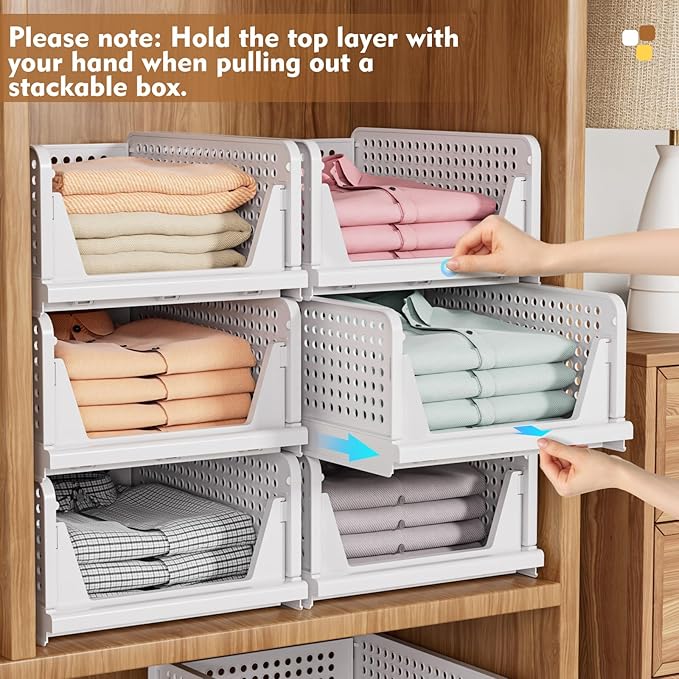 SNSLXH 8 Pack Stackable Closet Storage Bins, Space-Saving Wardrobe Organizer