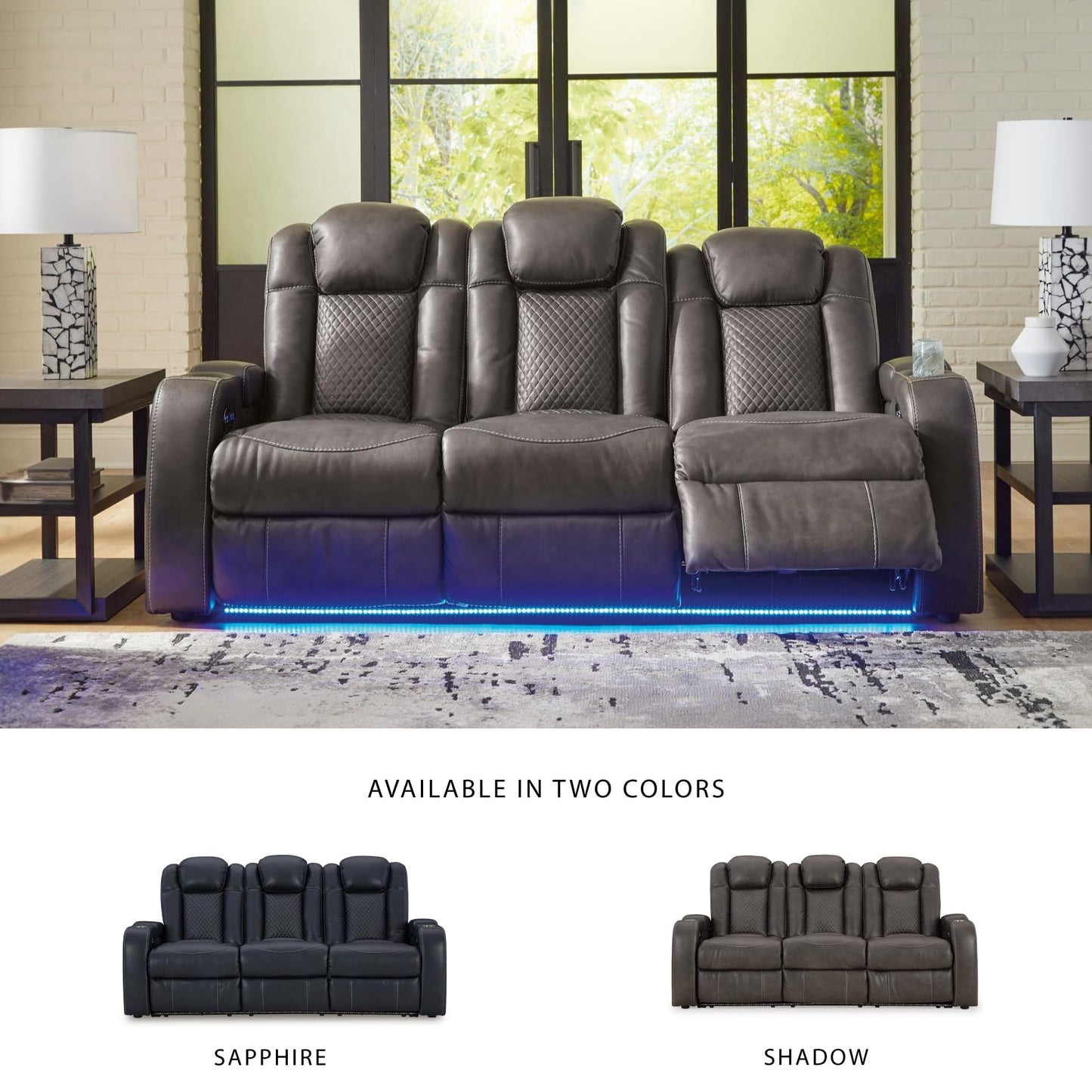 Signature Design by Ashley Fyne-Dyme Contemporary Power Reclining Sofa with USB Charging Ports and Adjustable Headrest, Brown